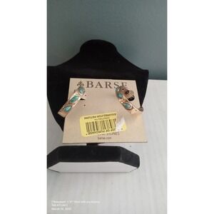 Barse Hoop Earrings Turquoise Stone Rose‎ Gold Tone Fashion Jewelry